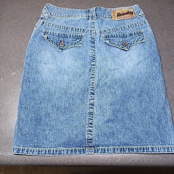 Union Bay Jean Skirt Womens 5 Pencil Light Distressed Wash Denim Blue UnionBay - Picture 2 of 7